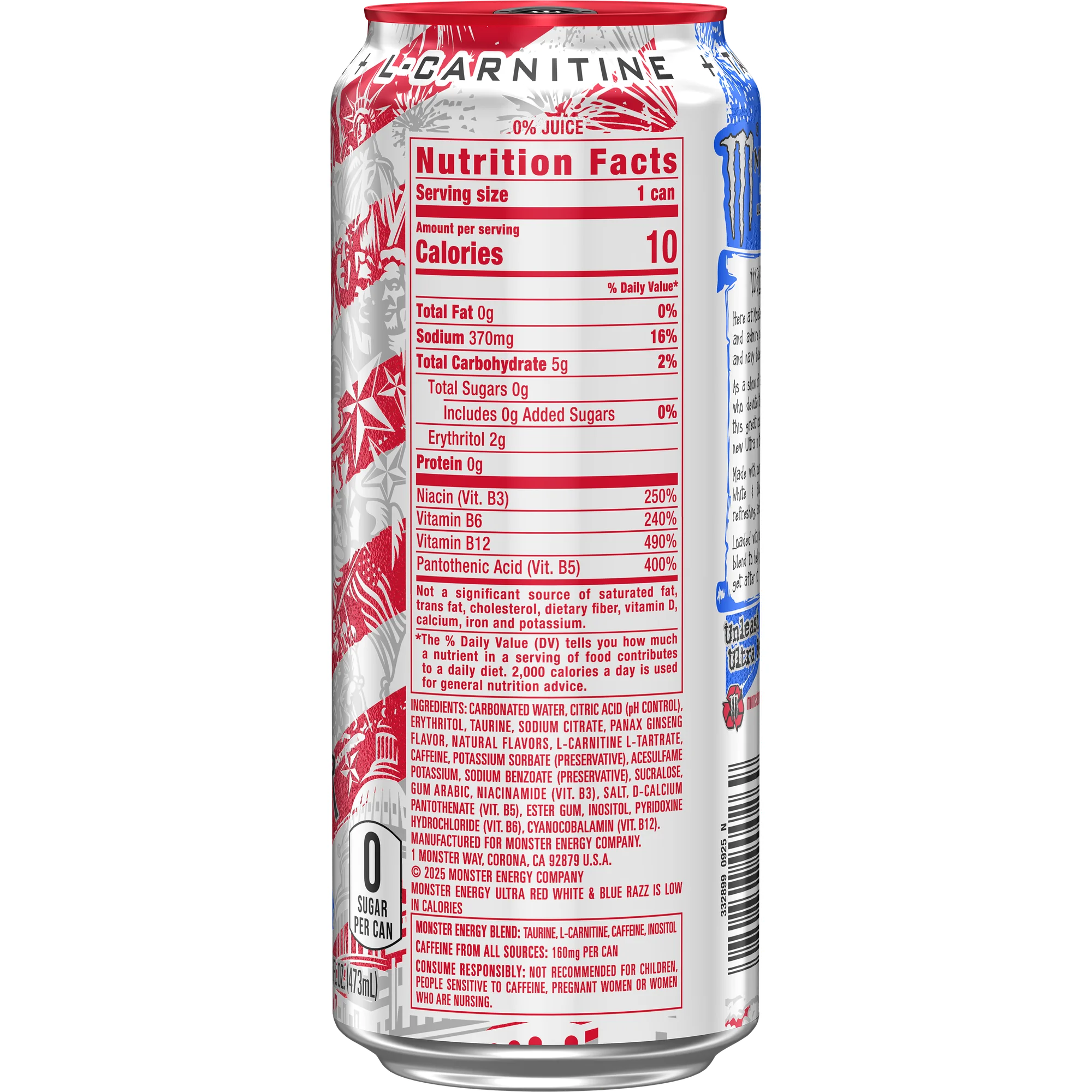 Monster Energy Ultra Red White & Blue Razz (24 x 0,473 Liter blik USA) - Image 3